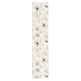 Poppies Geel Grijs Waterverf Bloemen Korte Tafelloper