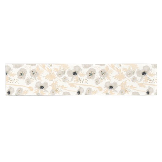 Poppies Geel Grijs Waterverf Bloemen Korte Tafelloper (Horizontaal)