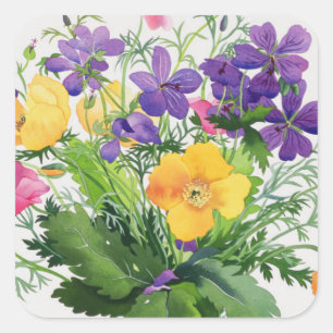Poppies & Geraniums Vierkante Sticker