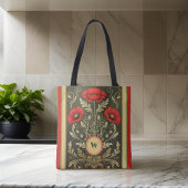 Poppies Gold Red Stripes Monogram Initiaal Tote Bag