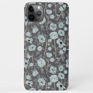 Poppies Grey Blue Black Waterverf Flowers iPhone 11Pro Max Hoesje