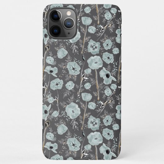 Poppies Grey Blue Black Waterverf Flowers iPhone Hoesje (Achterkant)