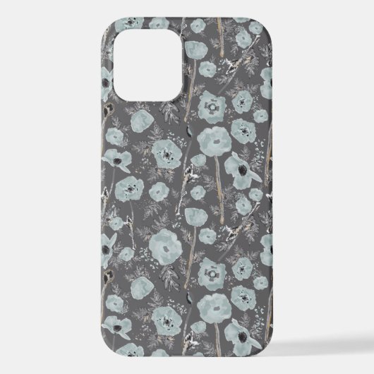 Poppies Grey Blue Black Waterverf Flowers iPhone iPhone Hoesje (Achterkant)