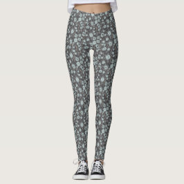 Poppies Grey Blue Black Waterverf Flowers Leggings