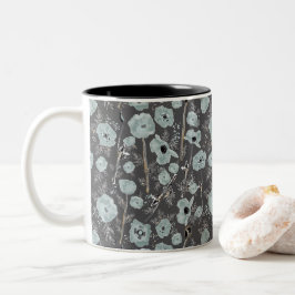 Poppies Grey Blue Black Waterverf Flowers Tweekleurige Koffiemok