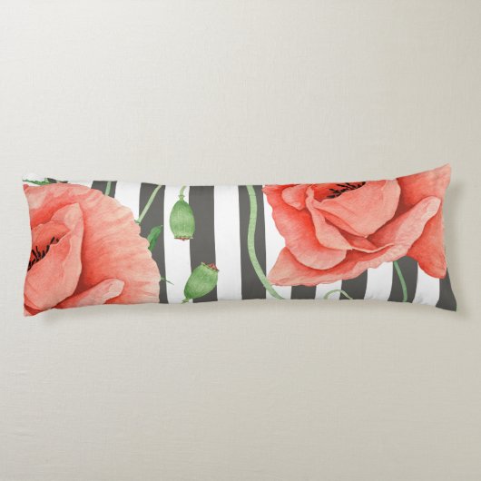 Poppies grijze strepjes lichaamskussen (Achterkant)