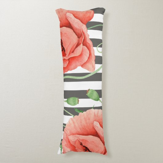 Poppies grijze strepjes lichaamskussen (Voorkant Verticaal)