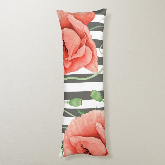 Poppies grijze strepjes lichaamskussen (Achterkant (Verticaal))