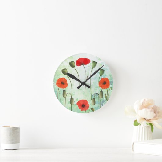 Poppies & groen ronde wandklok (Huis)