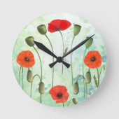 Poppies & groen ronde wandklok (Voorkant)