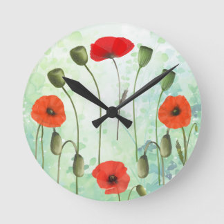 Poppies & groen ronde wandklok