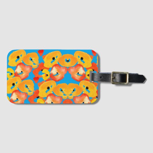 Poppies grote bloemkunst rood sinaasappel bagagelabel (Voorkant (horizontaal))