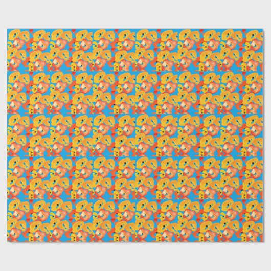 Poppies grote bloemkunst rood sinaasappel cadeaupapier (Vlak)