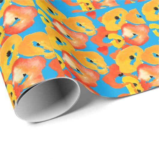 Poppies grote bloemkunst rood sinaasappel cadeaupapier (Rol Hoek)