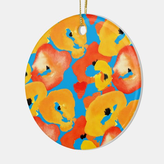 Poppies grote bloemkunst rood sinaasappel keramisch ornament (Links)