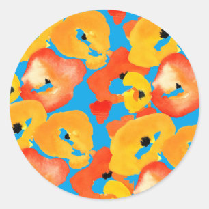 Poppies grote bloemkunst rood sinaasappel ronde sticker