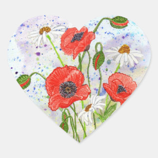 "Poppies" Heart Sticker