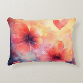 Poppies & Hearts – Romantisch Waterverf kussen