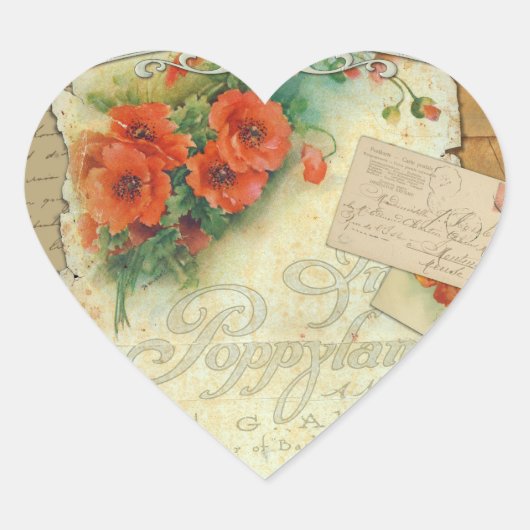 Poppies Herinneringen en Frans Script Hart Sticker (Voorkant)