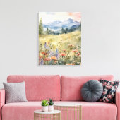 Poppies in het veld bergen natuurlijke scène canvas afdruk (Insitu (Woonkamer))