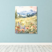 Poppies in het veld bergen natuurlijke scène canvas afdruk (Insitu (Houten vloer))