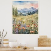 Poppies in het veld bergen natuurlijke scène poster (Keuken)