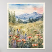 Poppies in het veld bergen natuurlijke scène poster (Voorkant)