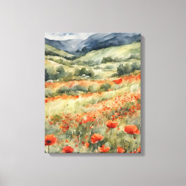 Poppies in het veld Natuurlijke Scène Canvas Afdruk