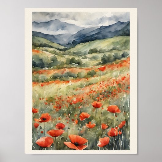 Poppies in het veld Natuurlijke Scène Waterverf Poster (Voorkant)