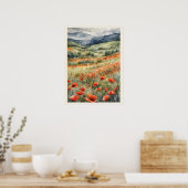 Poppies in het veld Natuurlijke Scène Waterverf Poster (Keuken)