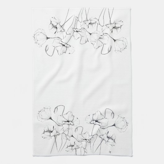 Poppies Ink Sketch Kitchen Towel Theedoek (Verticaal)