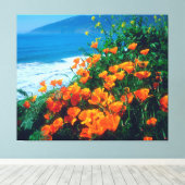 Poppies langs de kust van de Stille Oceaan nabij d Canvas Afdruk (Insitu (Houten vloer))