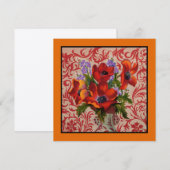 Poppies met een Oranje grensuitnodiging Kaart (Voorkant / Achterkant)