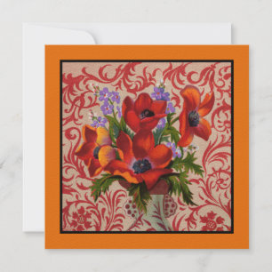 Poppies met een Oranje grensuitnodiging Kaart