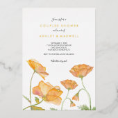 Poppies met Sinaasappel Waterverf Folie Uitnodiging (Voorkant)