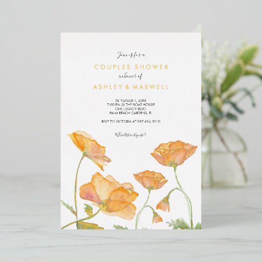 Poppies met Sinaasappel Waterverf Folie Uitnodiging (Staand Voorkant)