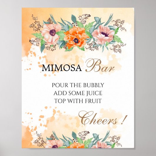 Poppies mimosa bar bruiloftsbord sign poster (Voorkant)