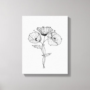 Poppies Minimalistische kunst lijn tekening Canvas Afdruk