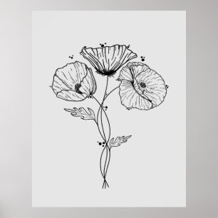 Poppies Minimalistische kunst lijn tekening Poster
