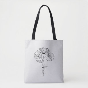 Poppies Minimalistische kunst lijn tekening Tote Bag