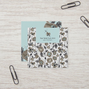 Poppies Modern Grey Blue Waterverf Floral Vierkante Visitekaartje