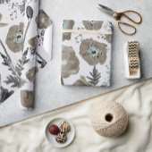 Poppies Modern Grey Waterverf Floral Pattern Cadeaupapier