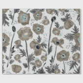 Poppies Modern Grey Waterverf Floral Pattern Cadeaupapier (Vlak)
