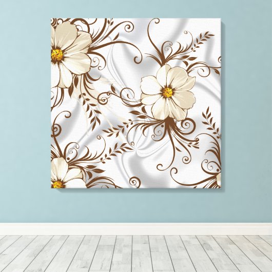 Poppies op Satijn Stretched Canvas Print (Insitu (Houten vloer))