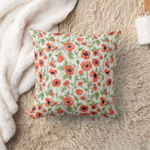 Poppies Oranje Green Floral Pattern Kussen