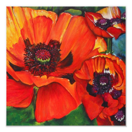 Poppies Oranje Oriental Art Print Foto Afdruk (Voorkant)