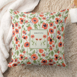 Poppies Oranje Waterverf Floral Pattern Kussen