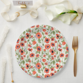 Poppies Oranje Waterverf Floral Pattern Papieren Bordje