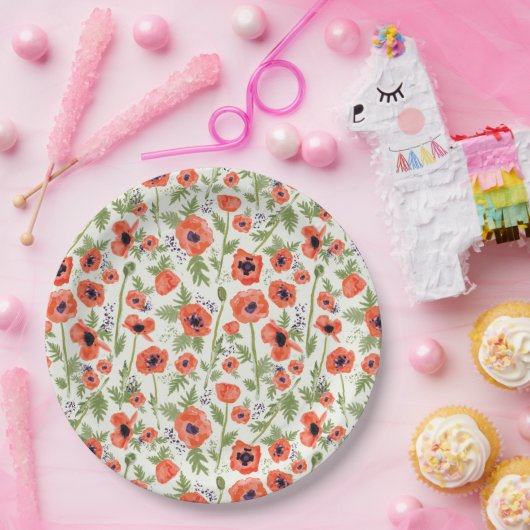 Poppies Oranje Waterverf Floral Pattern Papieren Bordje (Feest)