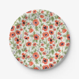 Poppies Oranje Waterverf Floral Pattern Papieren Bordje